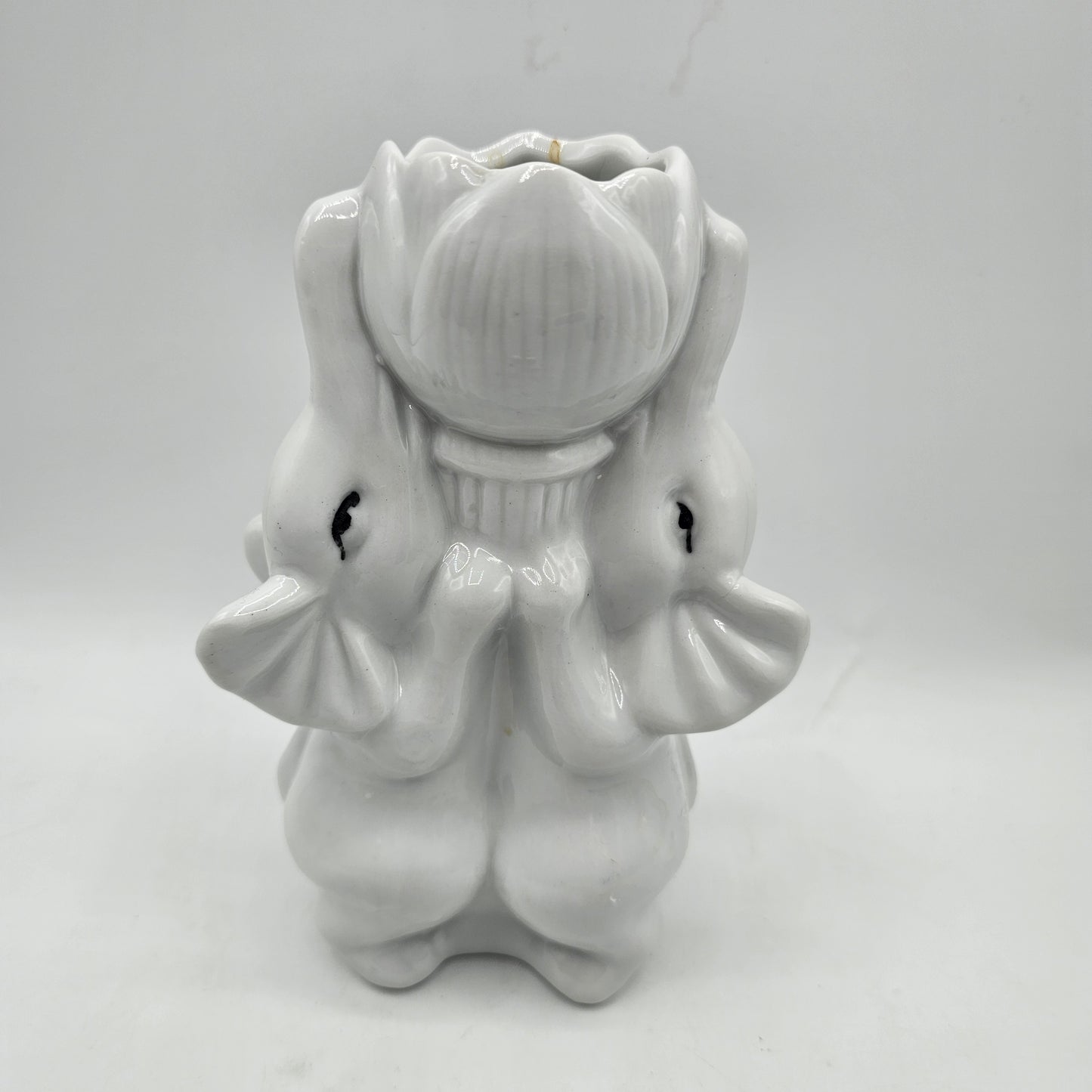 White Ceramic Kitschy Elephant Candle Holder / Planter
