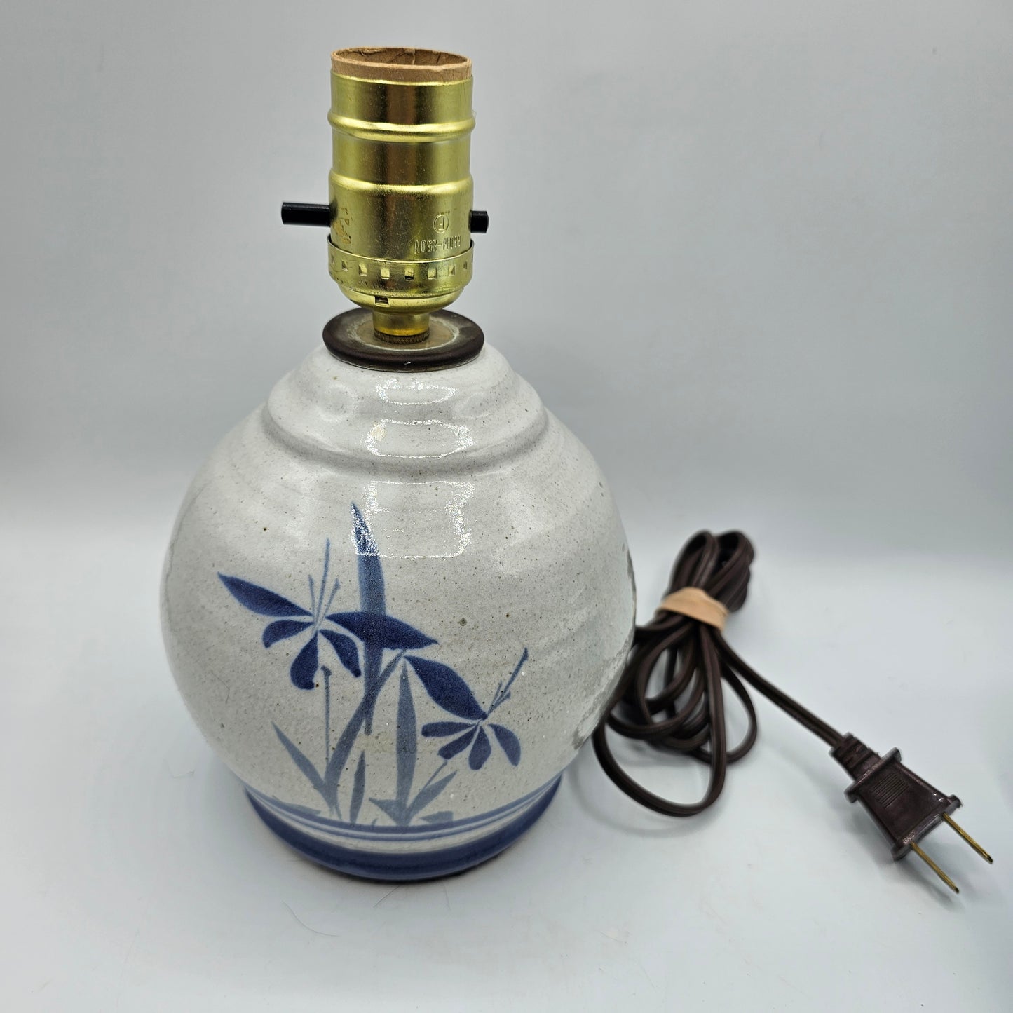 Glazed Pottery Table Lamp with Iris Flower Design - #1