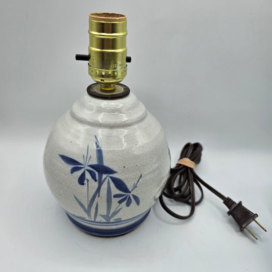 Glazed Pottery Table Lamp with Iris Flower Design - #1