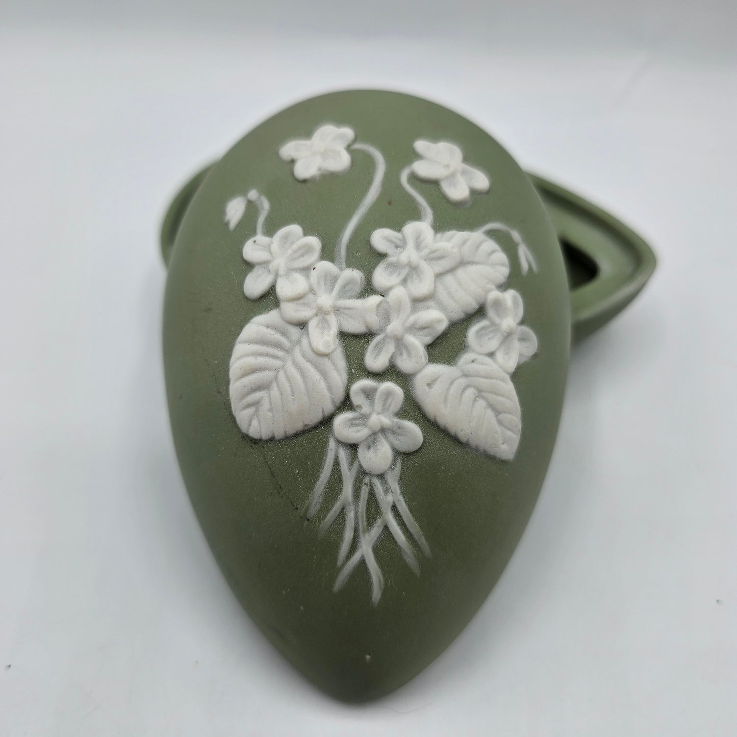 1975 Bell Ceramics Egg Trinket Box - Hand Painted Mold in Wedgewood Jasperware Style