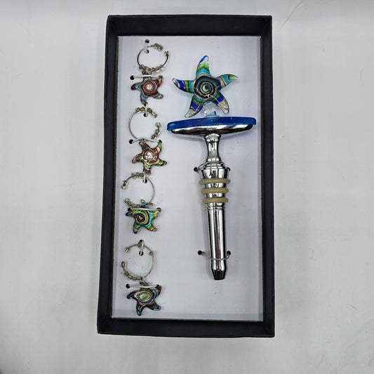 Art Glass Sea Star / Starfish Wine Bottle Stopper and Wine Glass Charms