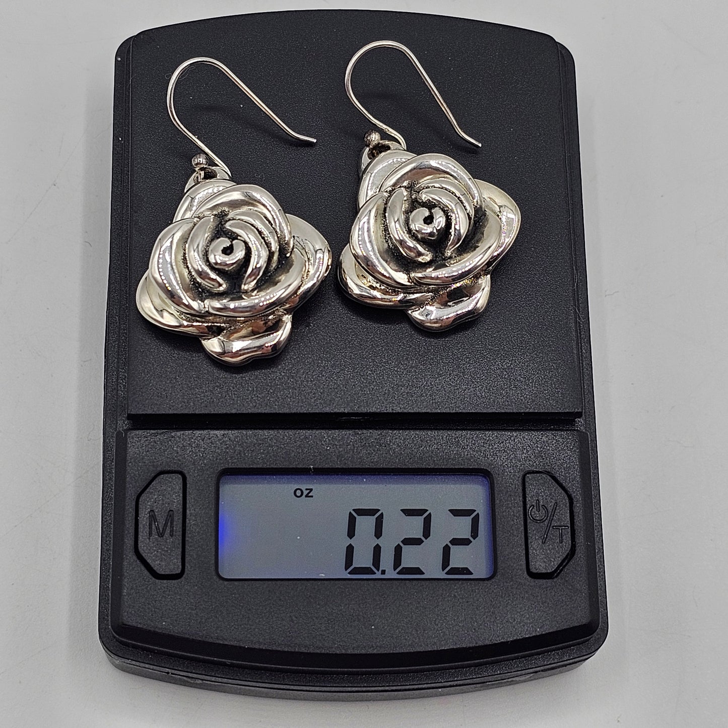 925 Sterling Silver Blooming Rose Drop Earrings (not solid)