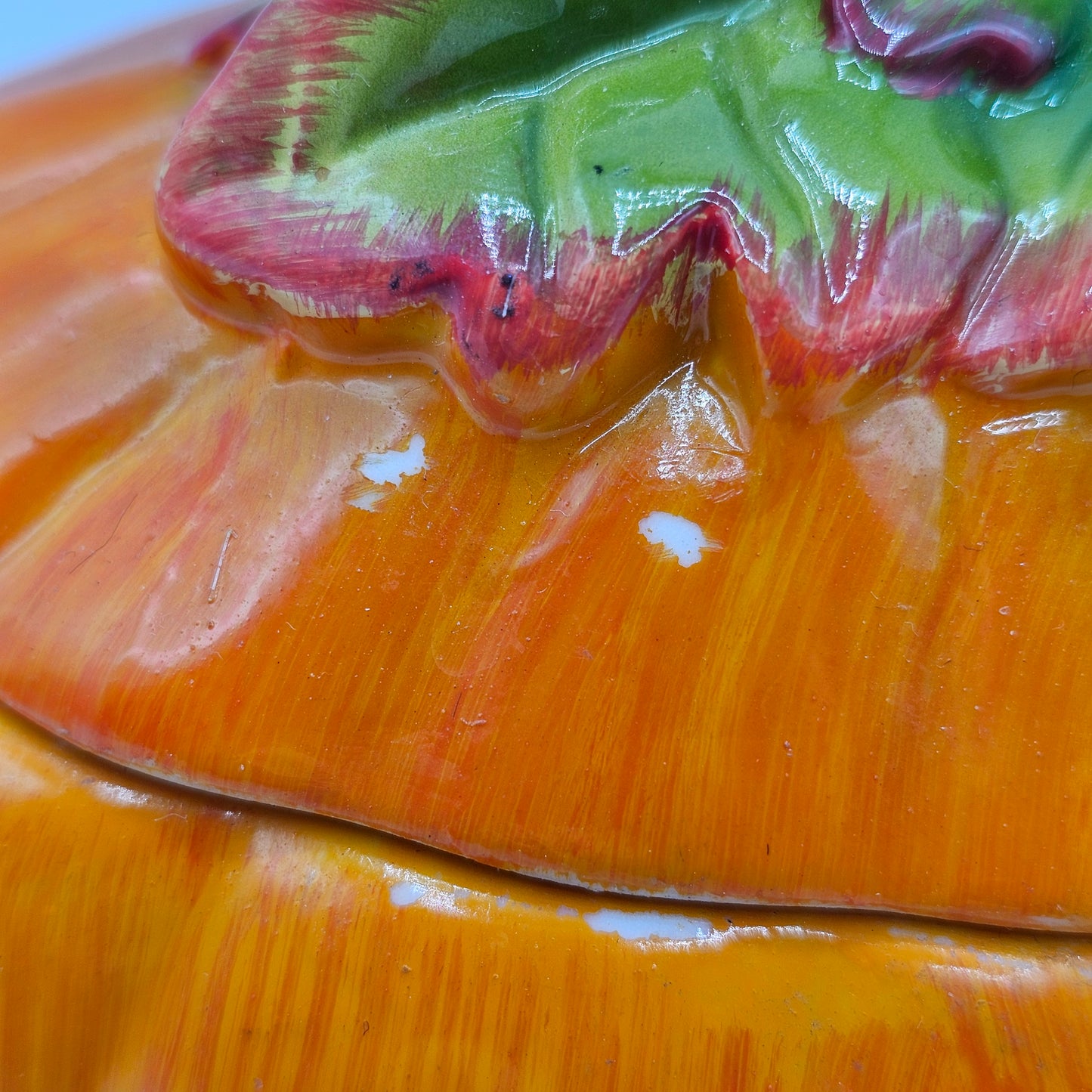Vintage Hand Painted Ceramic Pumpkin Jack O Lantern Trinket Box