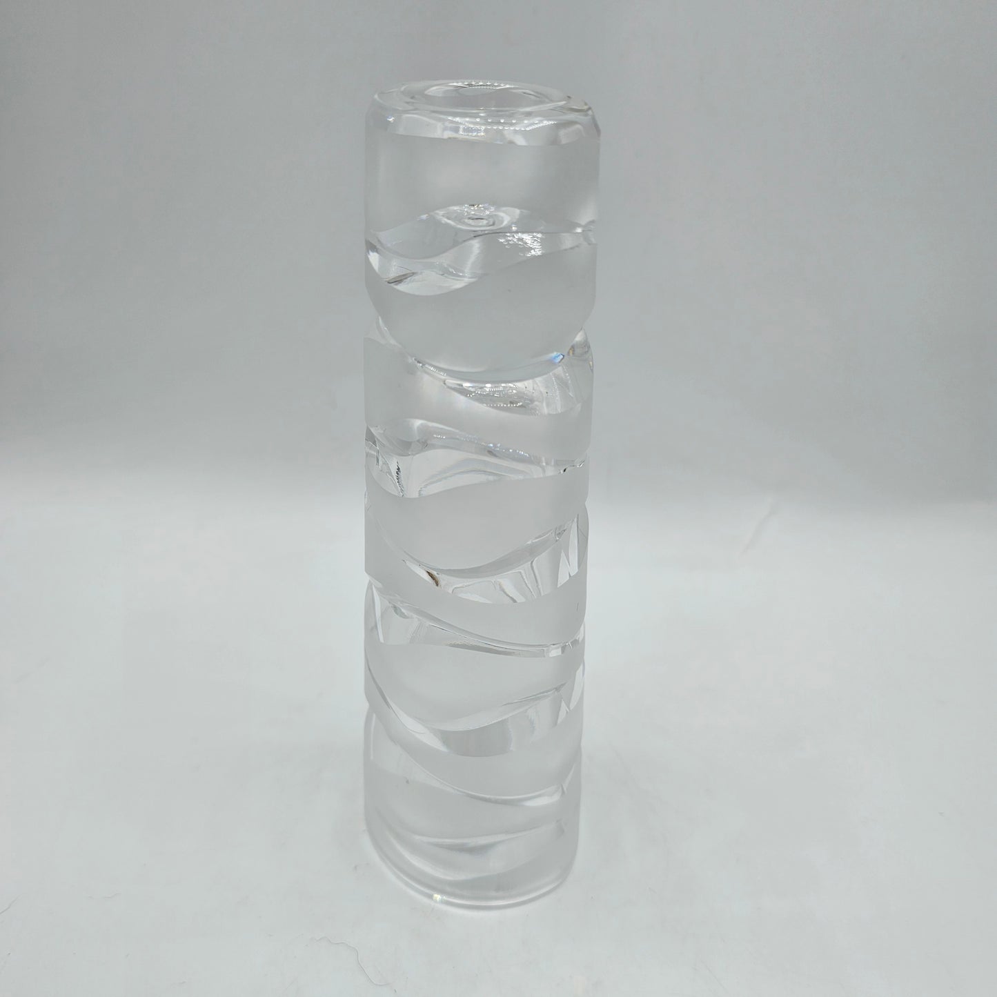 Wave Design Clear and Satin Glass Taper Candlestick by J Durand
