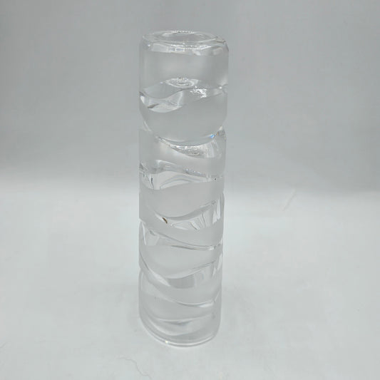 Wave Design Clear and Satin Glass Taper Candlestick by J Durand