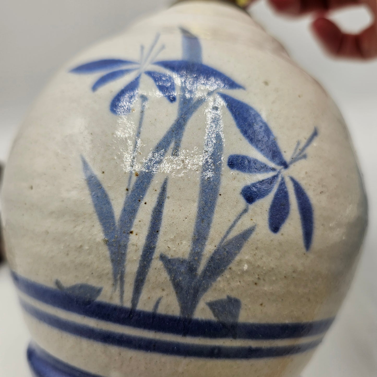 Glazed Pottery Table Lamp with Iris Flower Design - #1