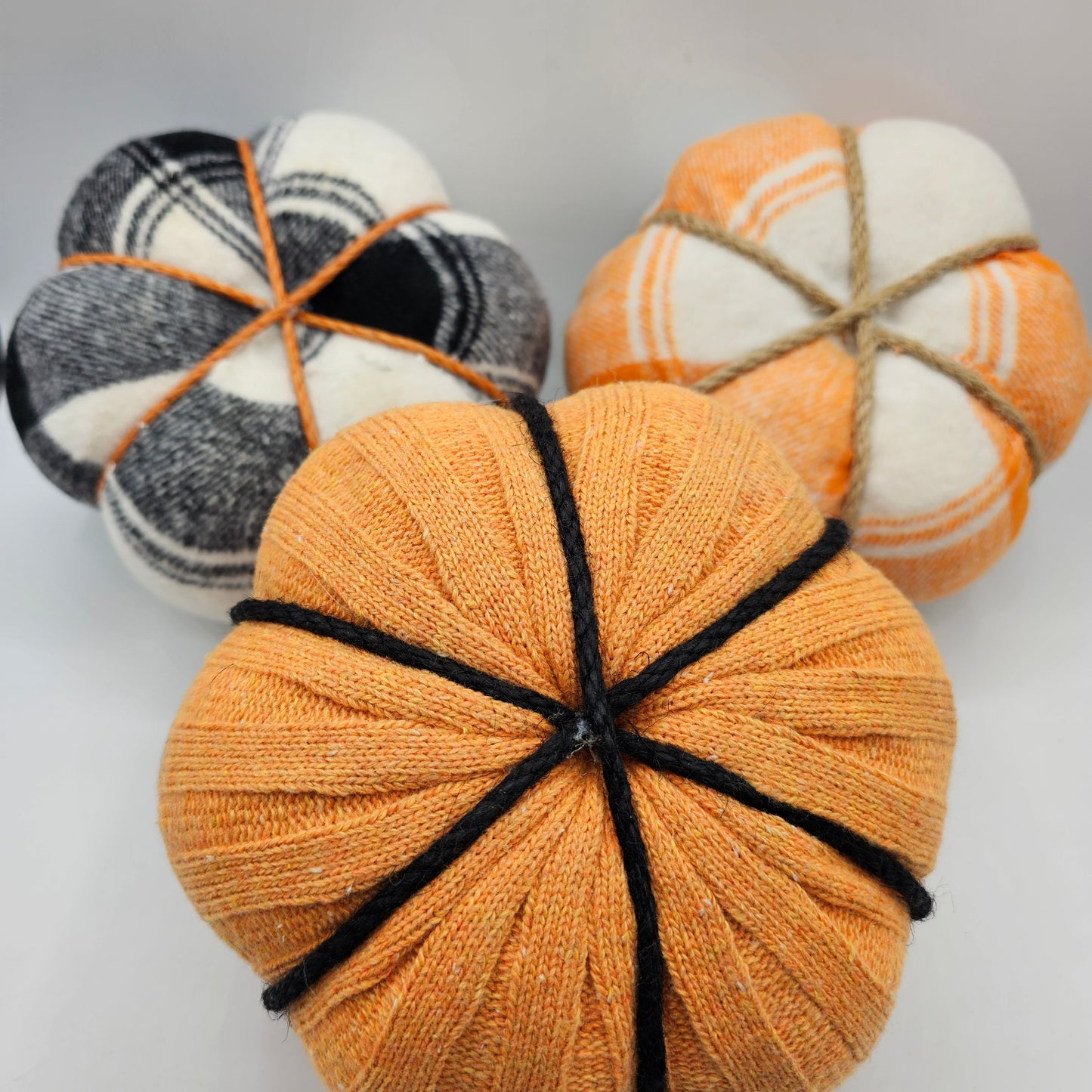 Plaid Pumpkin Decor - Set of 3