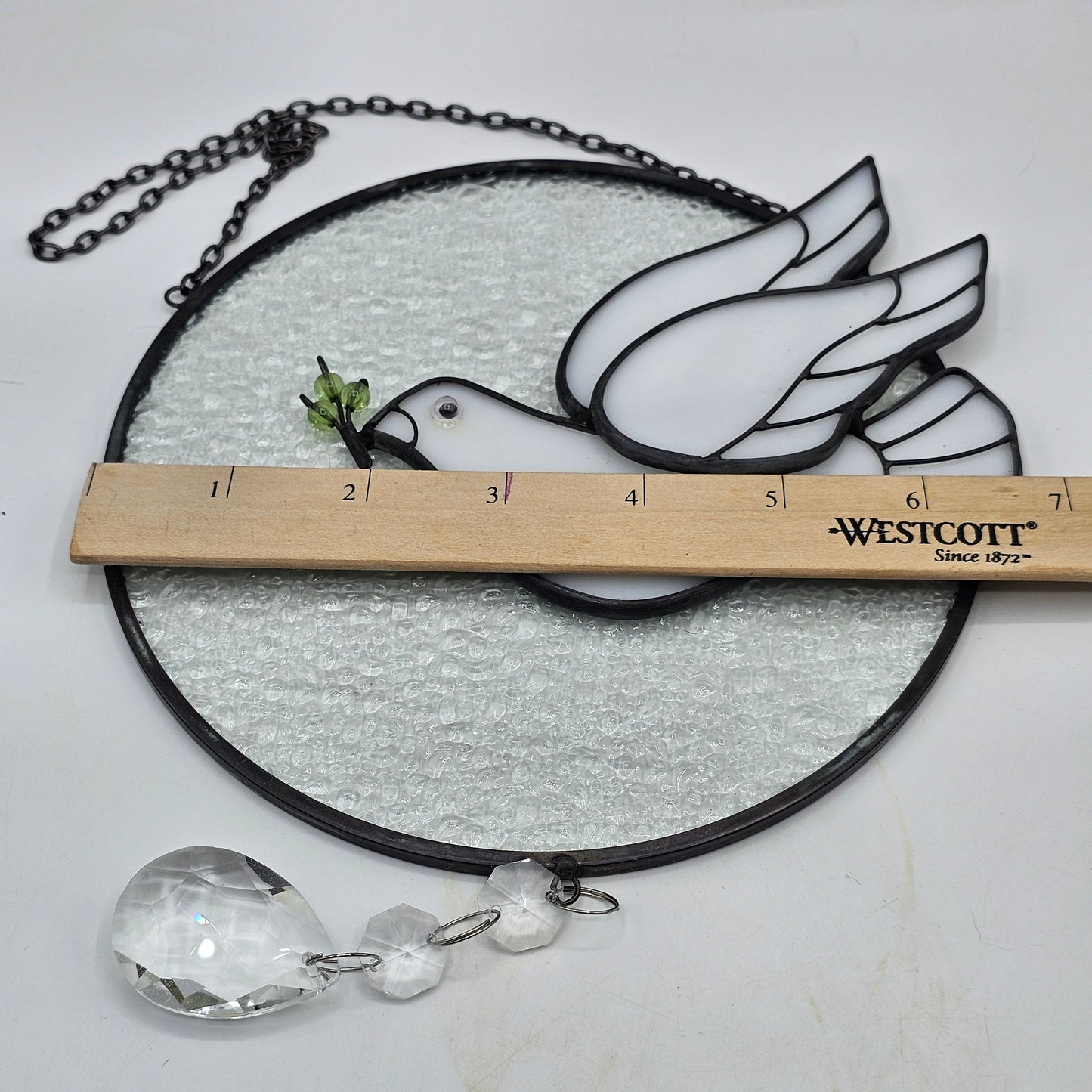 Peace Dove Stained Leaded Glass Suncatcher with Crystal Accents