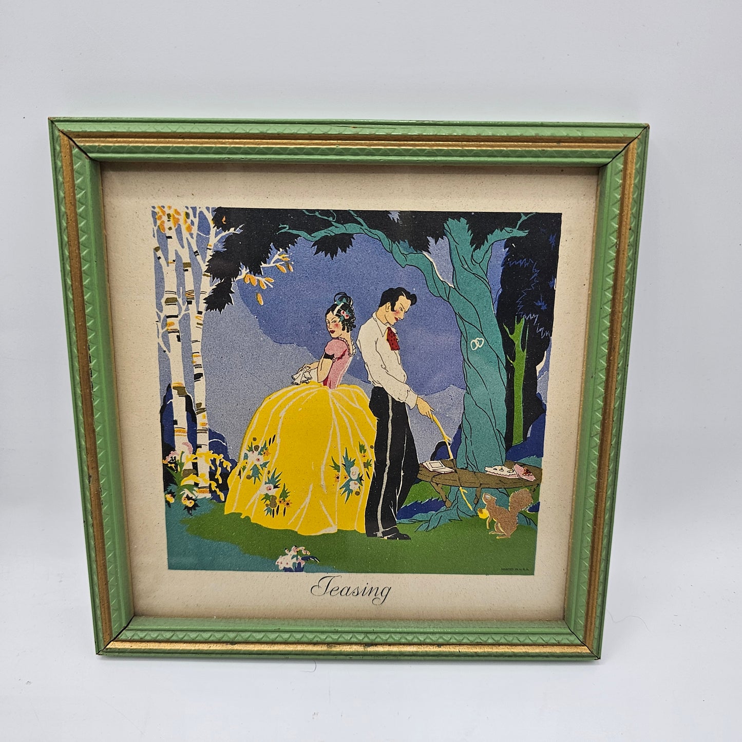 Vintage 1920's Art Deco Square Framed Prints - Set of 3 - Masquerade, Teasing, Senorita