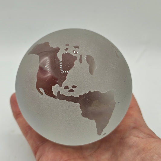 Vintage World Globe Earth Paperweight Frosted (Etched) with Clear Glass Continents