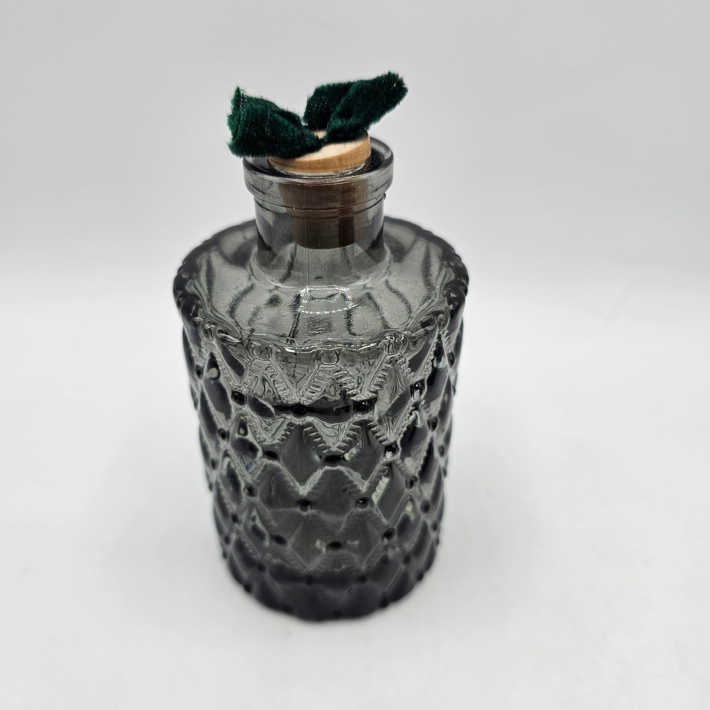 Small Forest Green Quilted Pattern Glass Diffuser Bottle