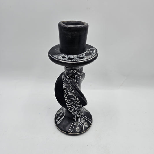 Black Etched Soapstone Taper Candlestick