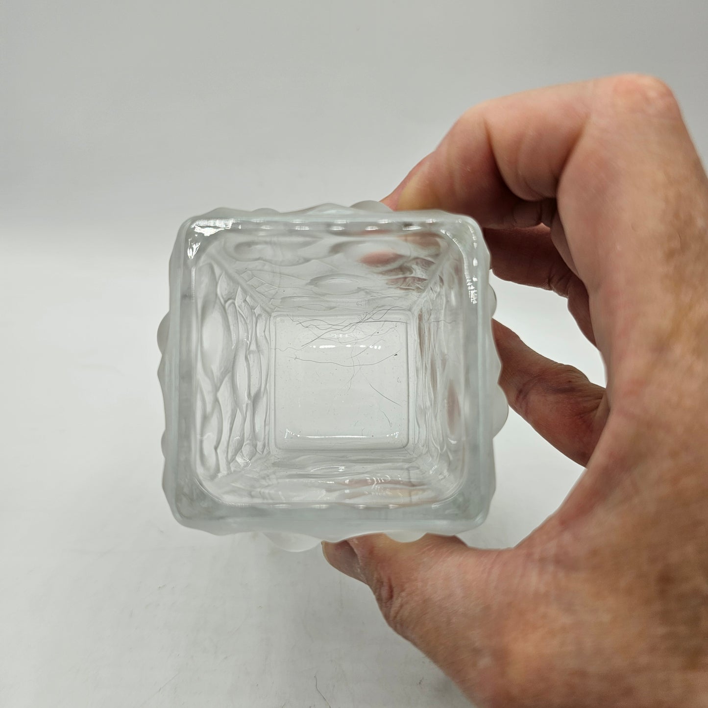 Weil Crystal Czechoslovakia Frosted Glass Candle Holder / Toothpick Holder - 3" tall