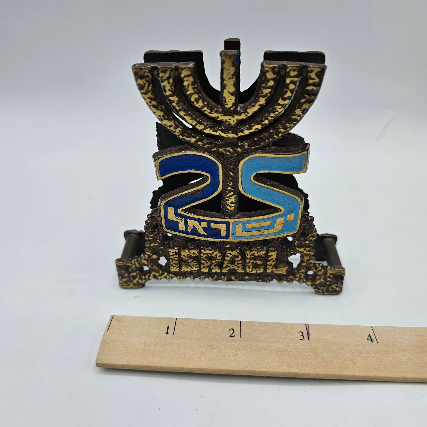 Vintage Brass and Enamel Jewish Napkin Holder Made in Israel (note wear)