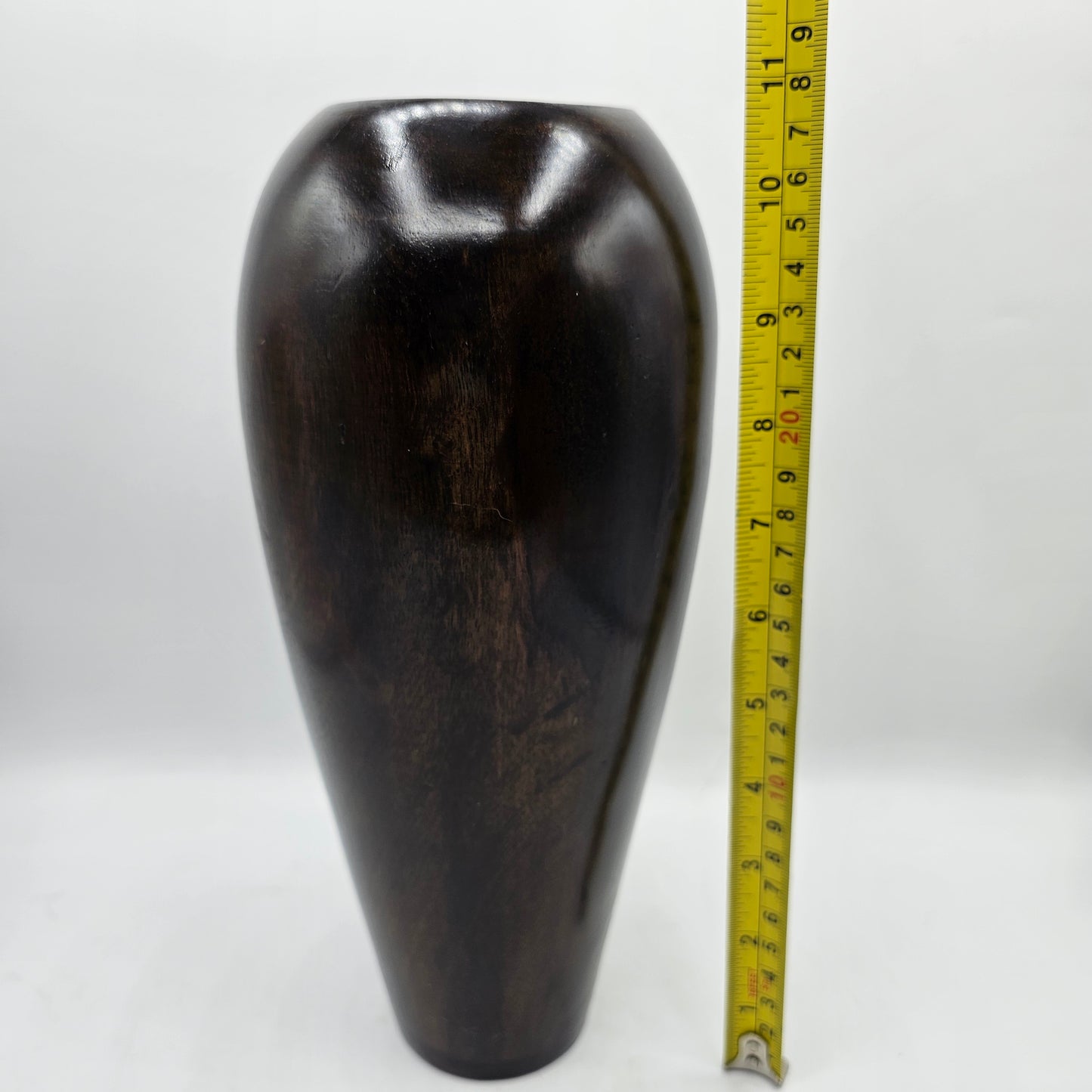 Large Carved Mango Wood Vase - Dark Brown