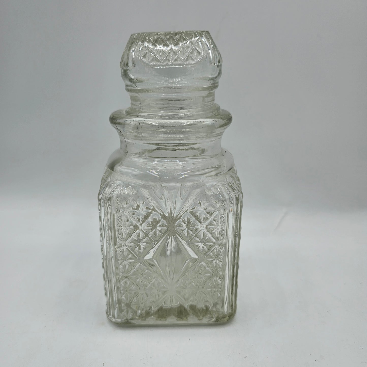 Vintage Pressed Glass Square Form Lidded Candy Jar / Canister 1970s