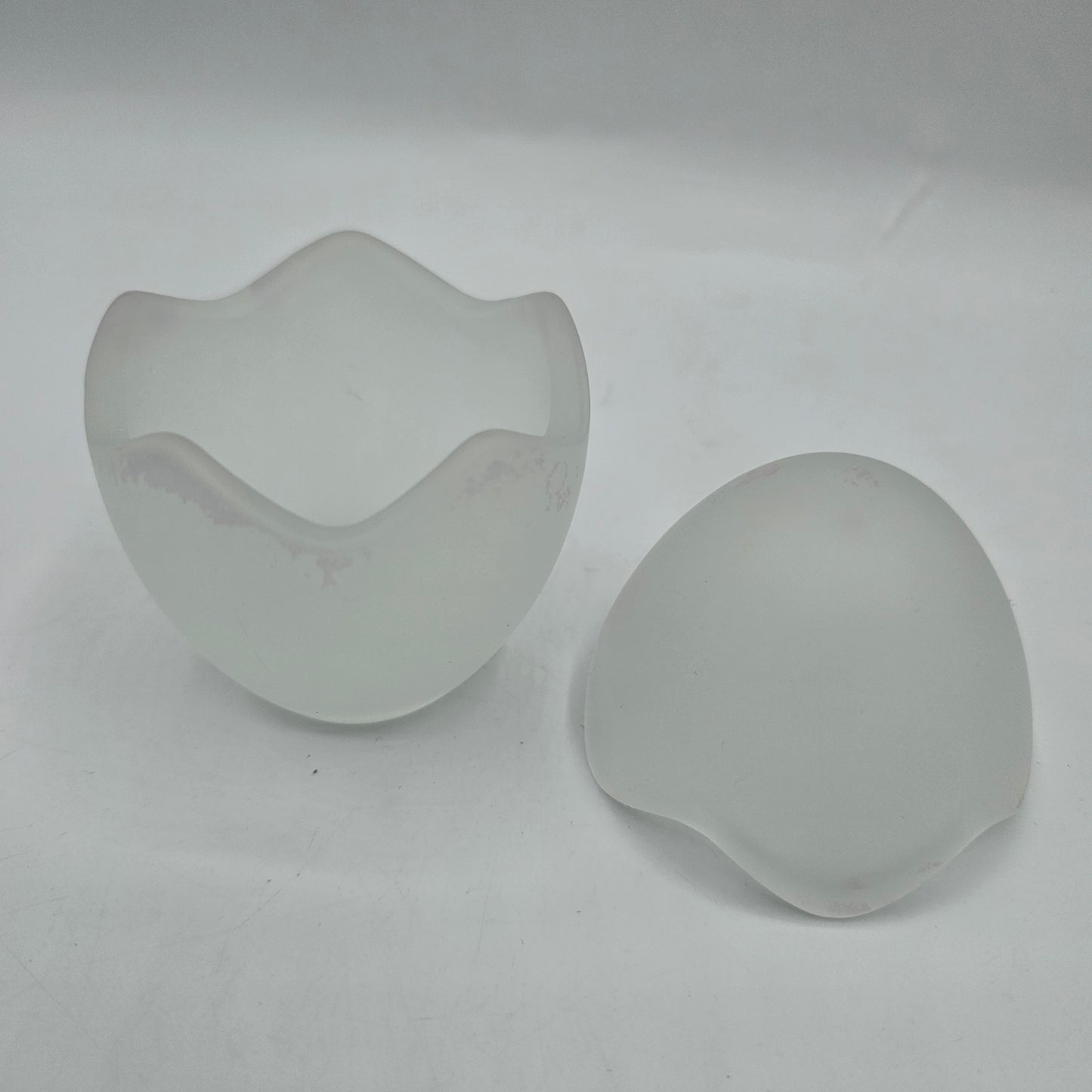 Satin Glass Easter Egg Lidded Trinket Dish / Candle Holder