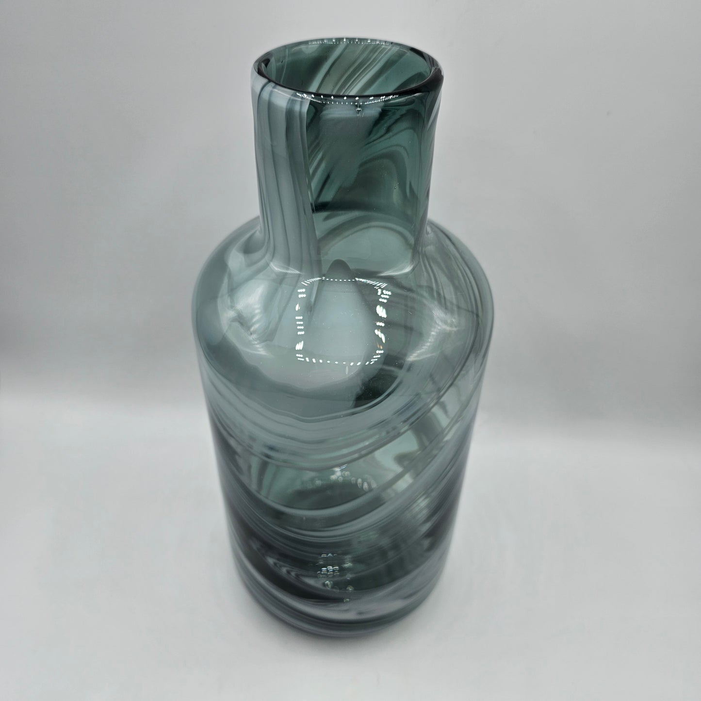 Hand Blown Glass Vase by Iina Vuorivirta for Ikea Blue Grey White Marble Swirl
