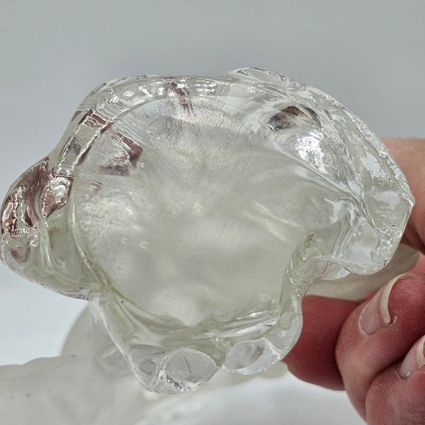 Clear Solid Glass Praying Angel Figurine with Frosted Satin Finish Wings