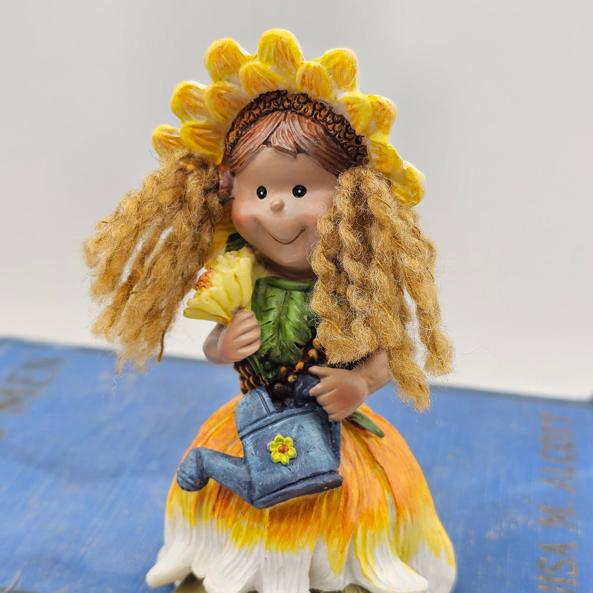 Sunflower or Daisy Shelf Sitter Girl Doll Ornament