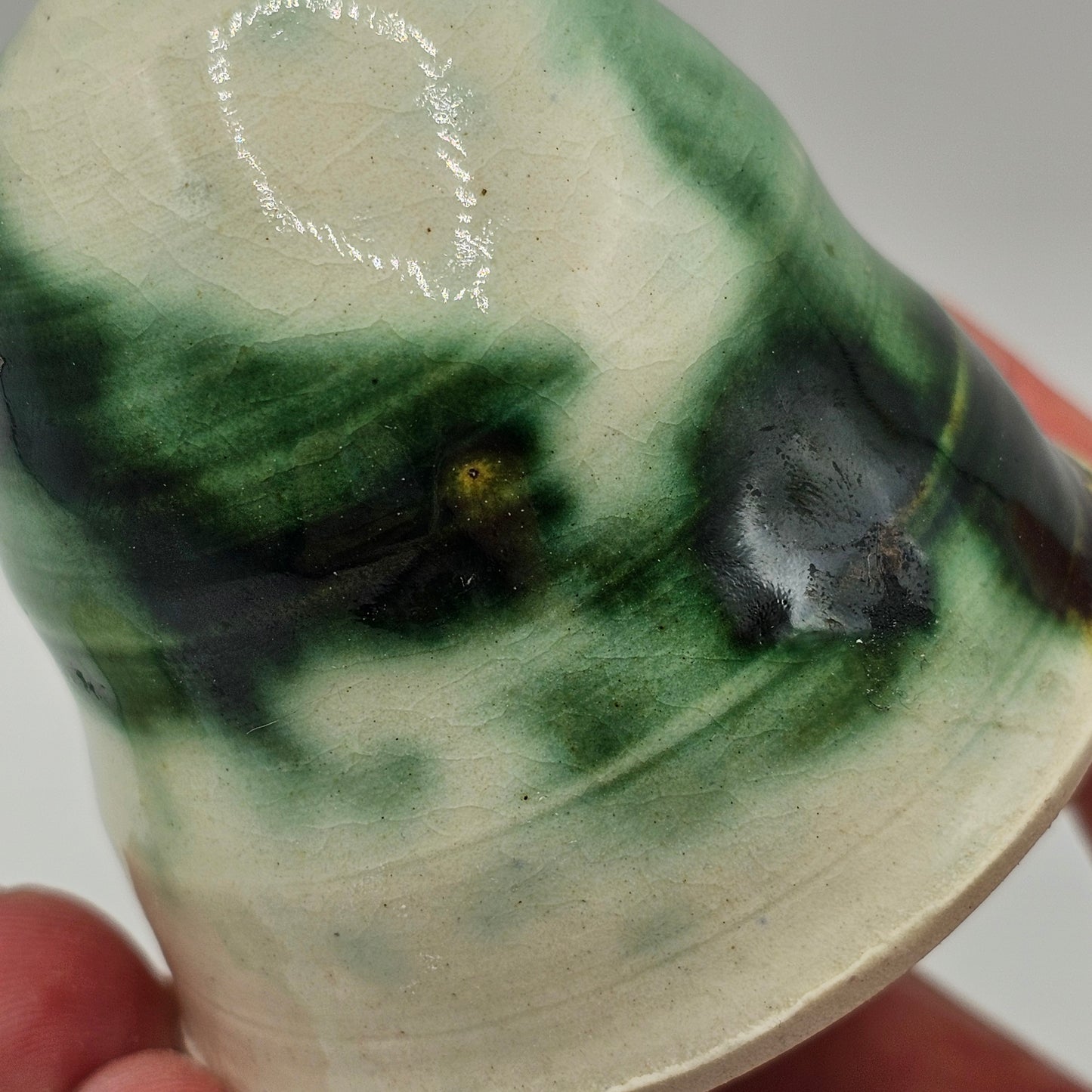 Artisan Pottery Funnel Style "Holeless" Salt and Pepper Shaker Set - White and Green Swirl