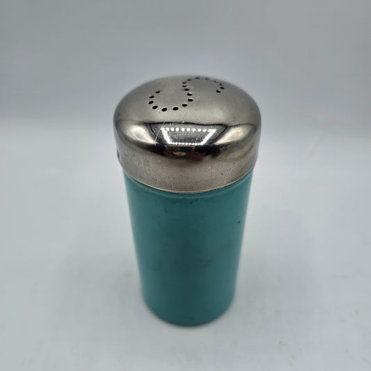 Vintage Turquoise Blue Metal Single Salt Shaker with S Holes and Screw Top Lid. Perfect for Hat Pin Display.
