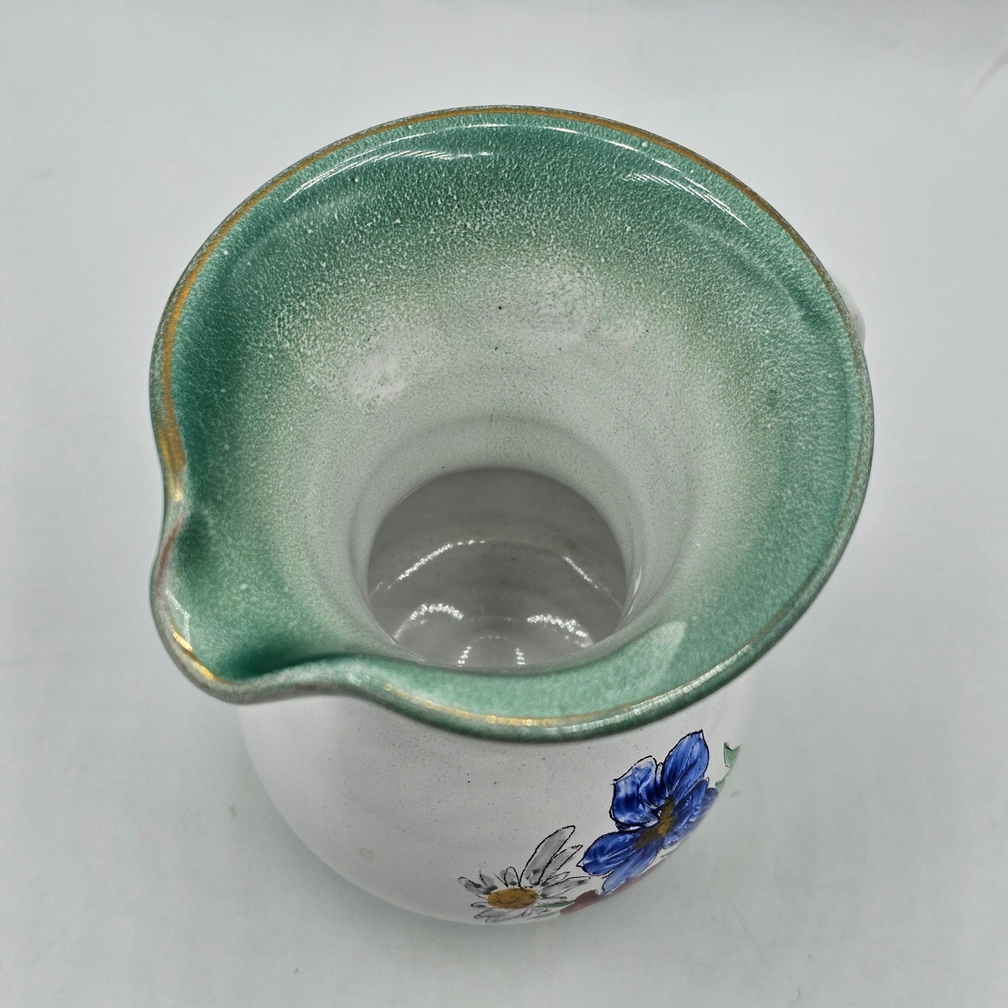Hand Painted Pottery Individual Creamer with Flowers (damage noted)