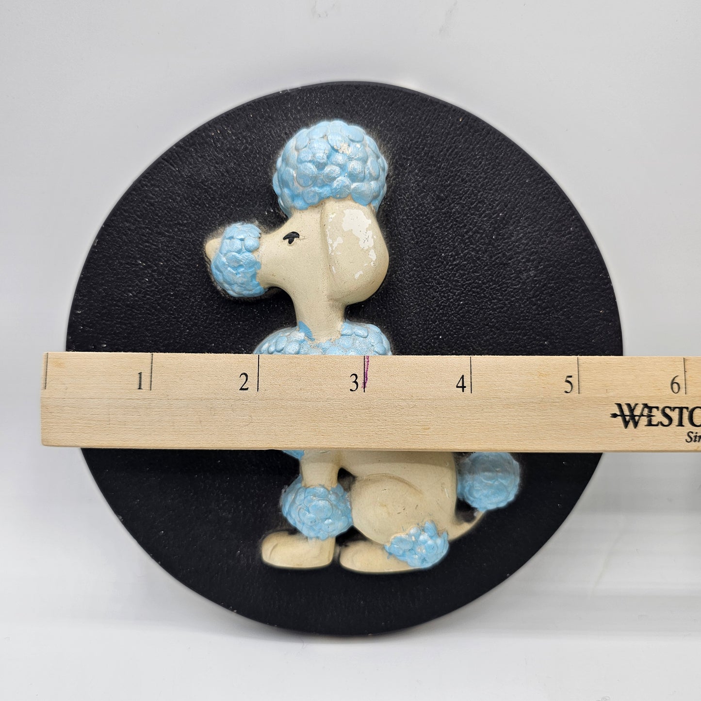 Vintage Chalkware Round Wall Plaque featuring a Poodle Dog