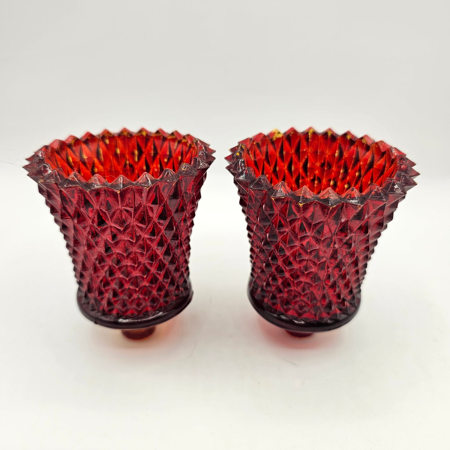 Vintage Homco Ruby Red glass diamond point peg votive candle holders