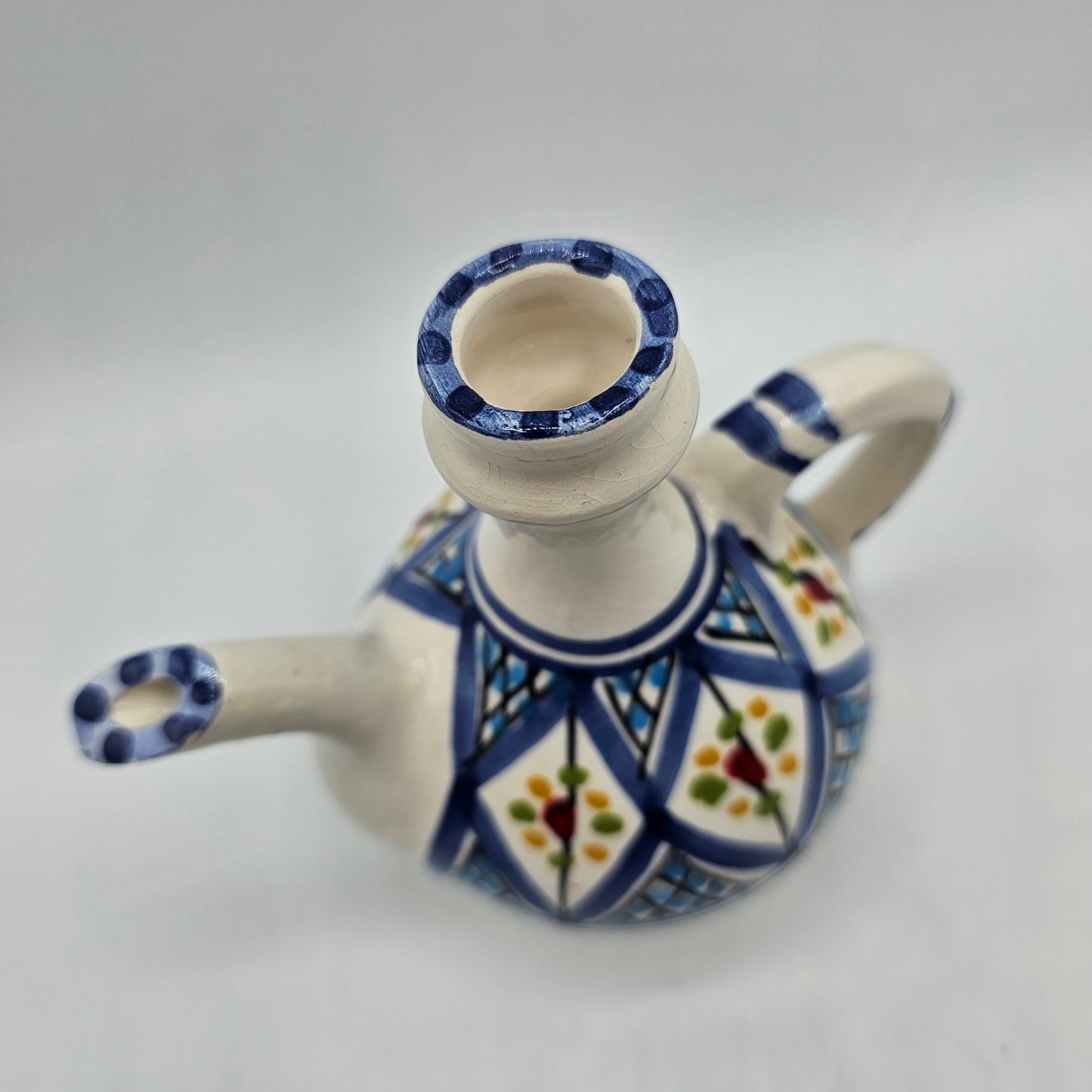 Hand Painted Pottery Bottle Artist Signed, Made in Tunisia
