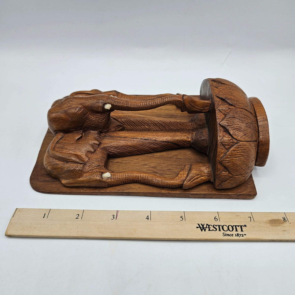 Vintage Carved Wood Folding Bookend with Elephants