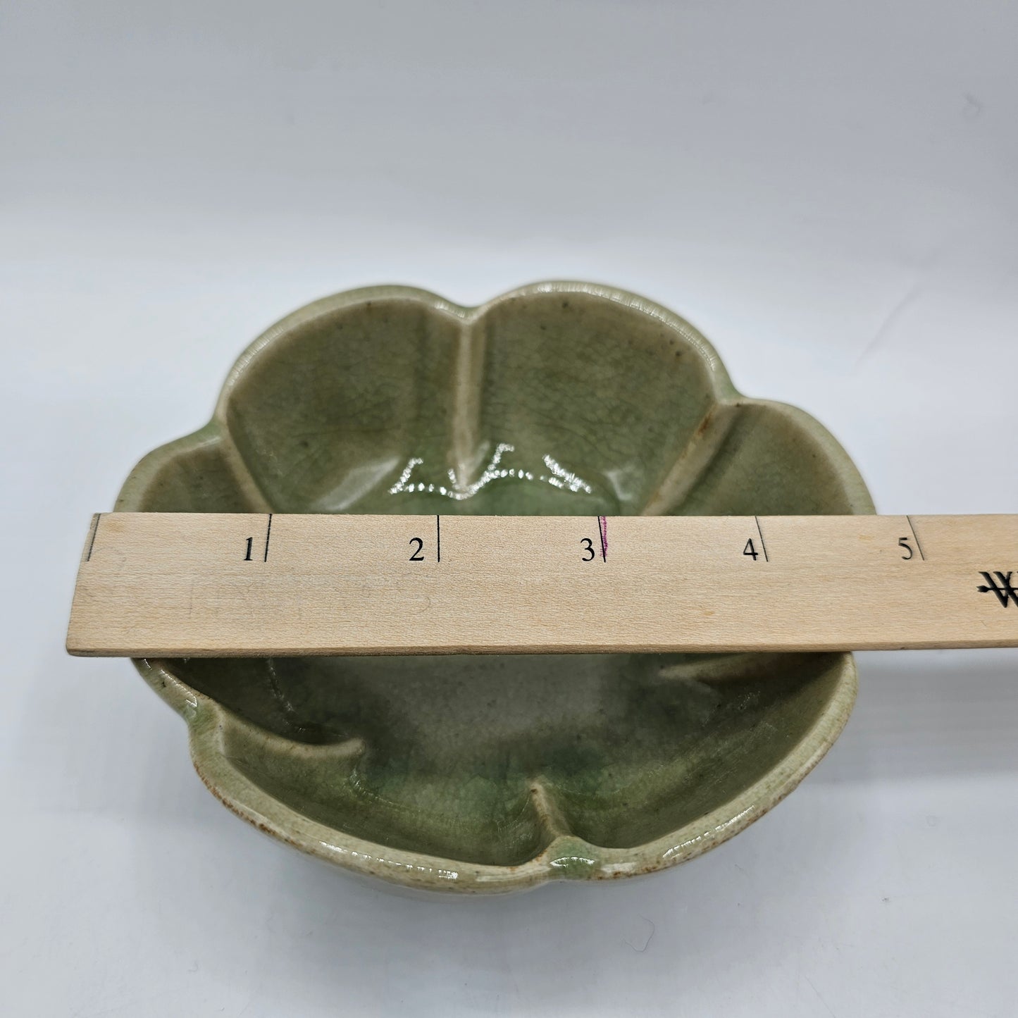 Thai Celadon Green Flower Bowl with Natural Crazing