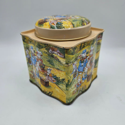 Vintage Easter Bunny Metal Tea Caddy Tin Canister