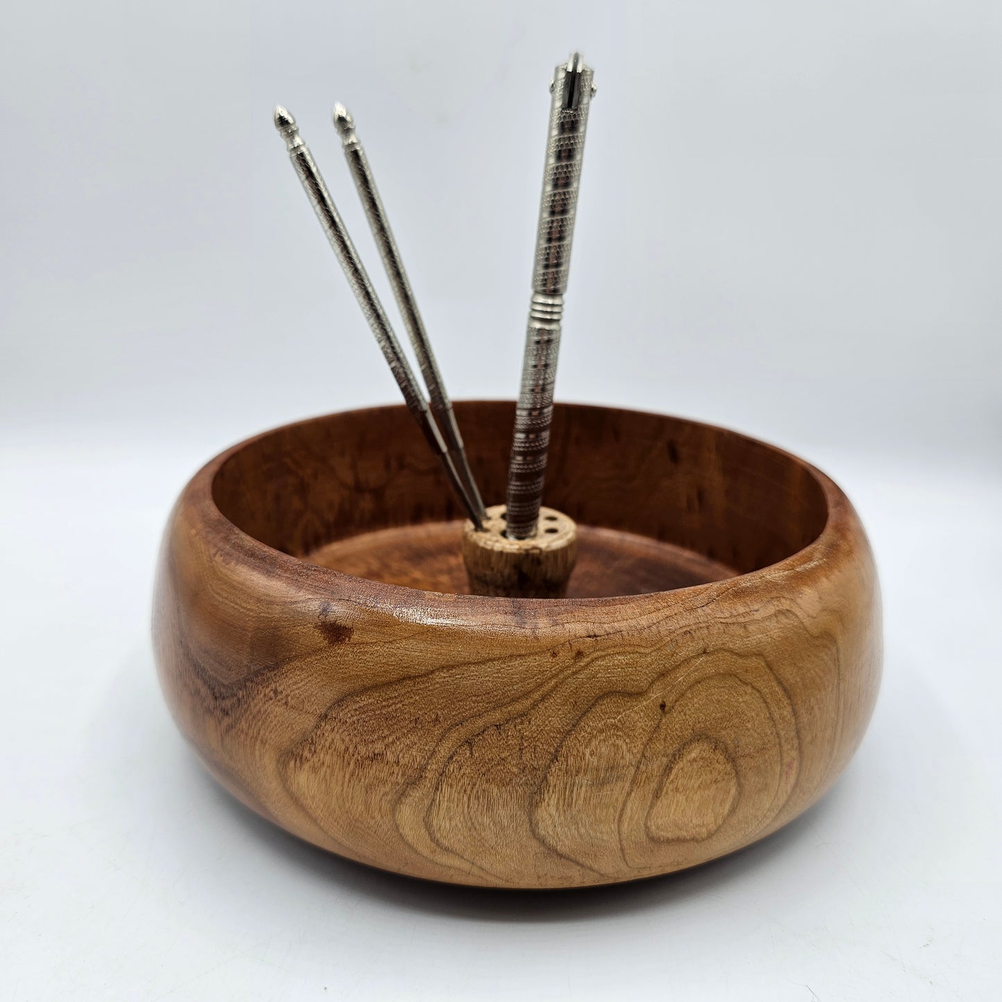 Carved Teak Wood Nut Dish, Metal Nut Crackers, and 2 Nut Picks