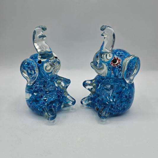 Art Glass Elephant Figurines with Caned Mille Fiore Design