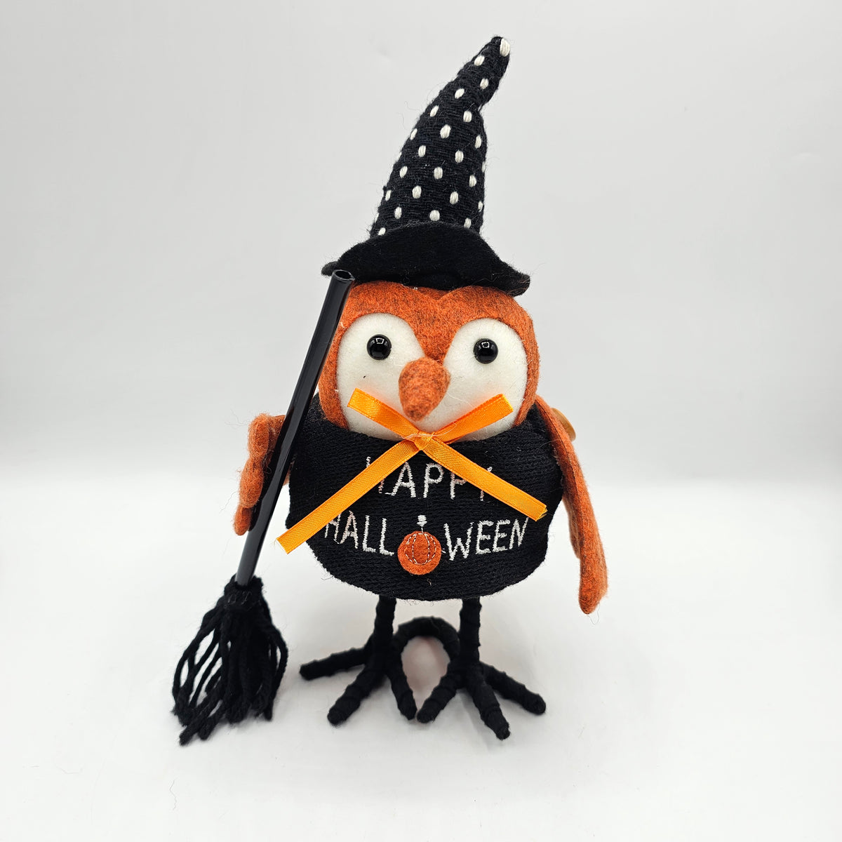 Happy Halloween Plush Witch Bird with Broomstick and Embroidered Pumpkin by Spritz for Target