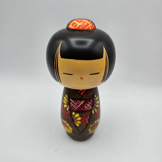 Kokeshi Doll Girl with Black - Signed, Made in Japan