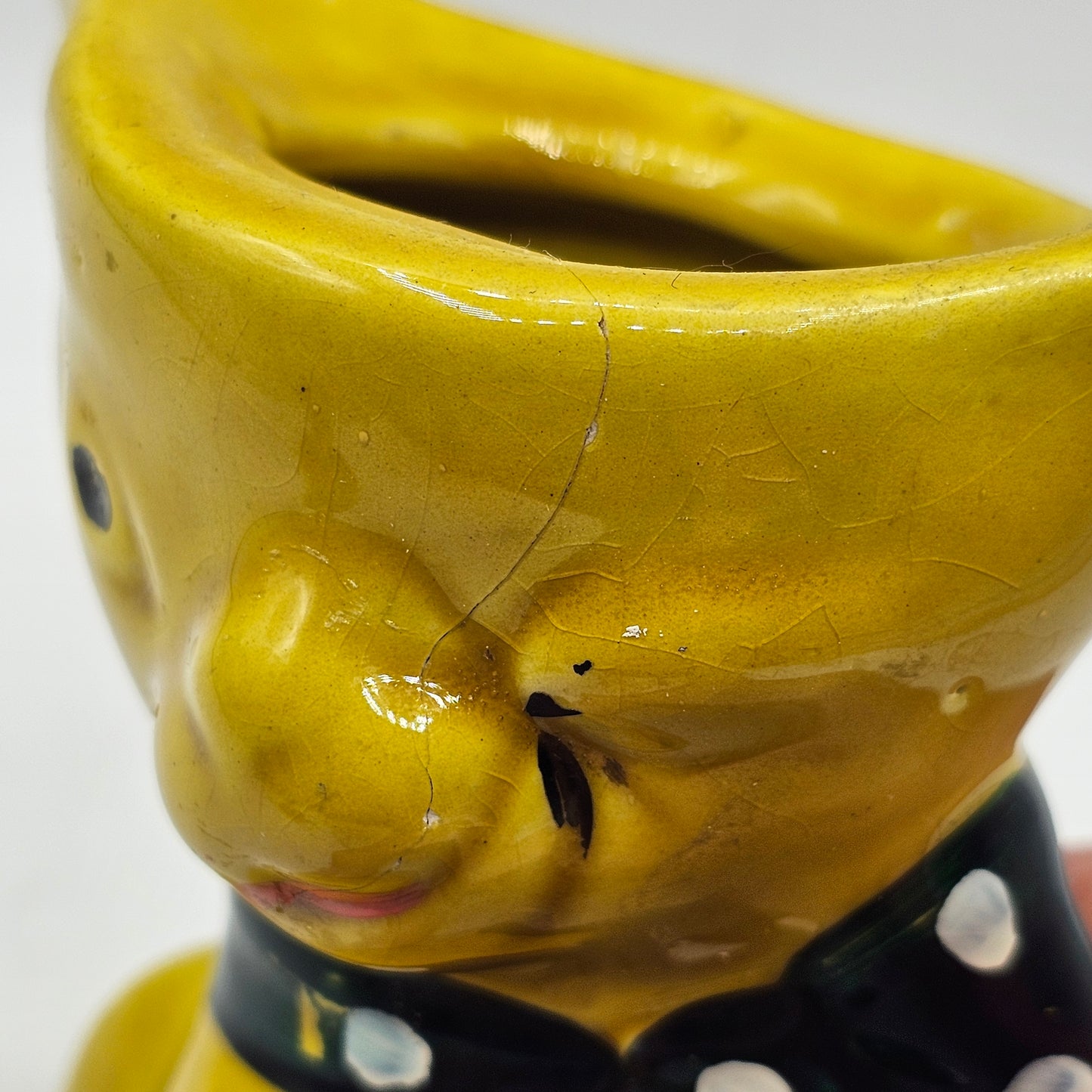 Vintage Winking Cat with Polka Dot Scarf Planter (damage noted)