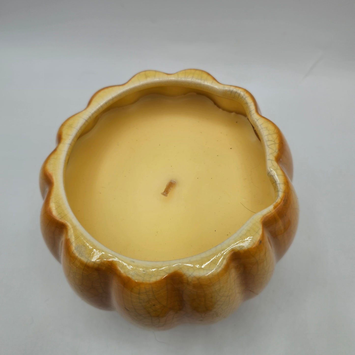 Orange Crackle Glazed Ceramic Pumpkin Candle - Unlit
