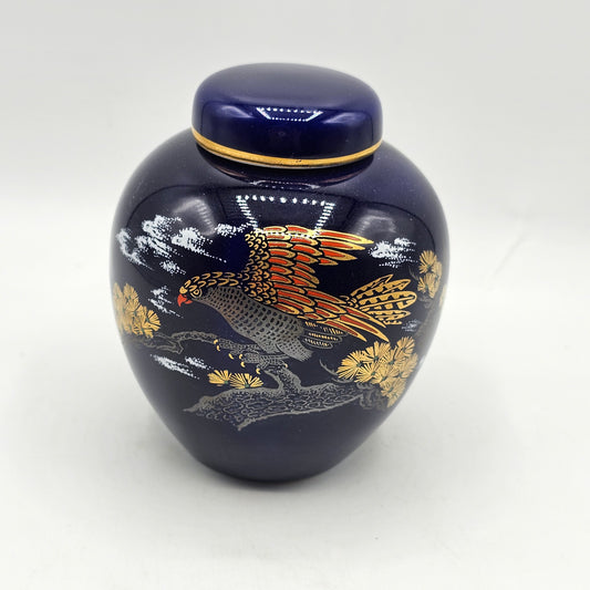 Mini Cobalt Blue Chinoiserie Lidded Ginger Jar with Eagle