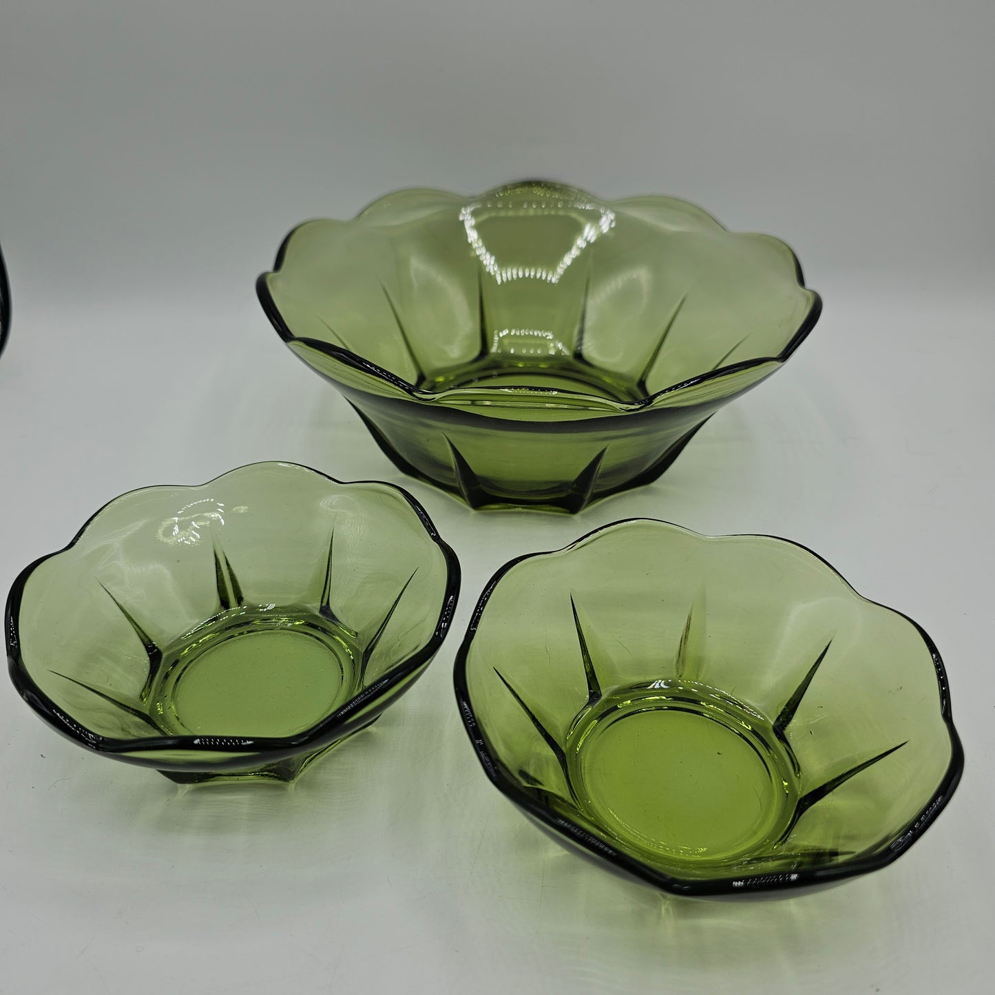 Amber Hocking Green Glass Bowl Set - 1 Large, 2 Small