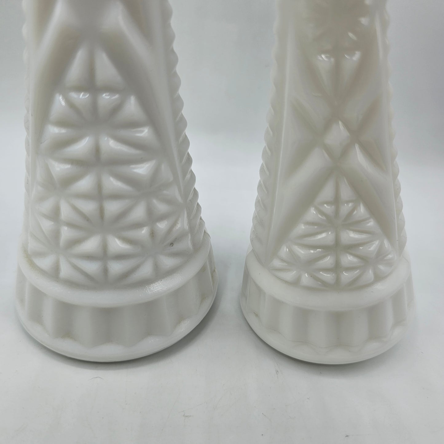 Vintage Anchor Hocking Stars & Bars Milk Glass Bud Vases - Set of 2