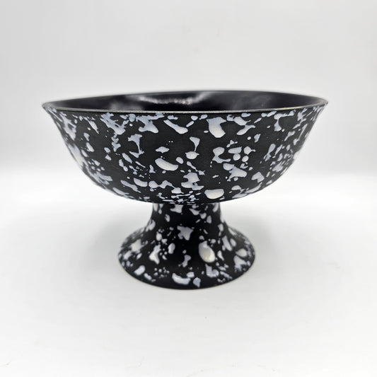 Red Wing Matte Black Pedestal Console Bowl with White Glossy Paint Splatter