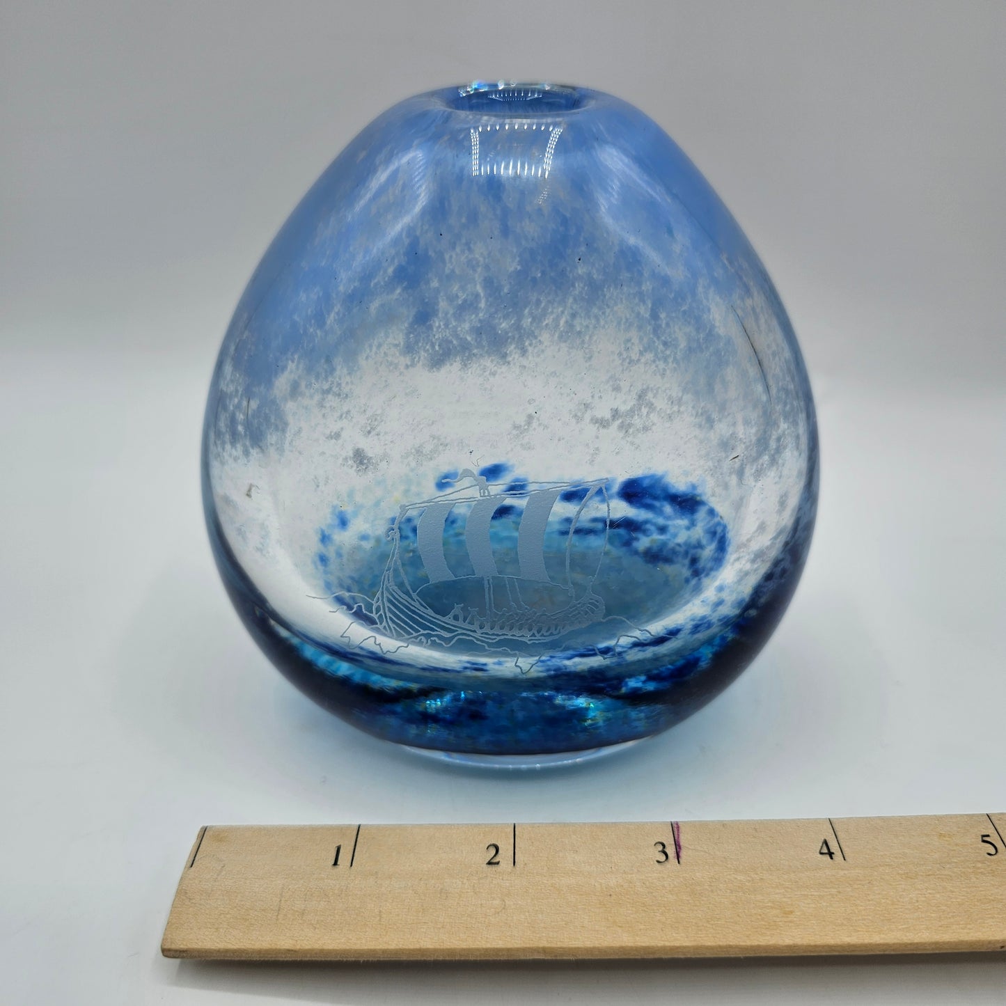 Caithness of Scotland Artisan Glass Longship on the Ocean Vase - Signed