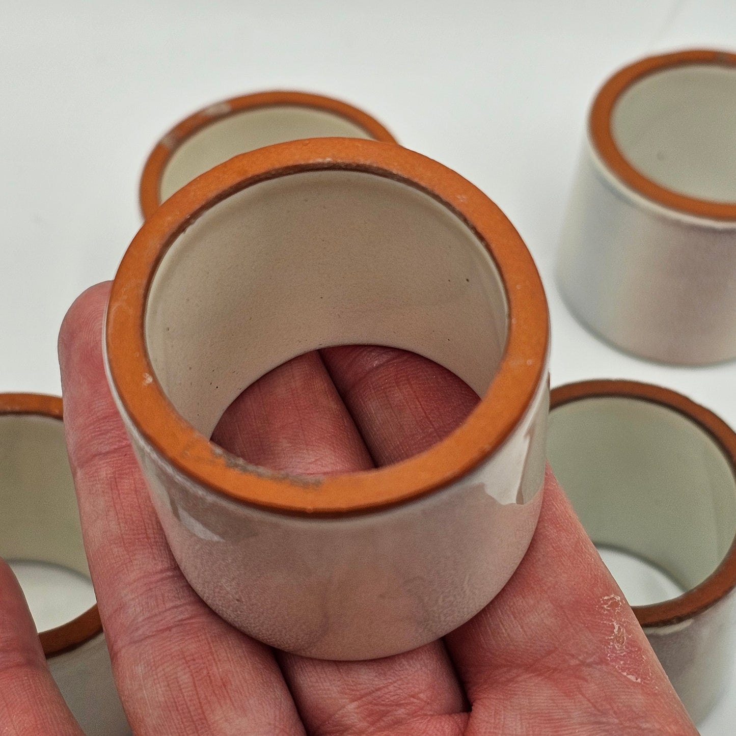 Glazed Redware Pottery Napkin Rings - Set of 5