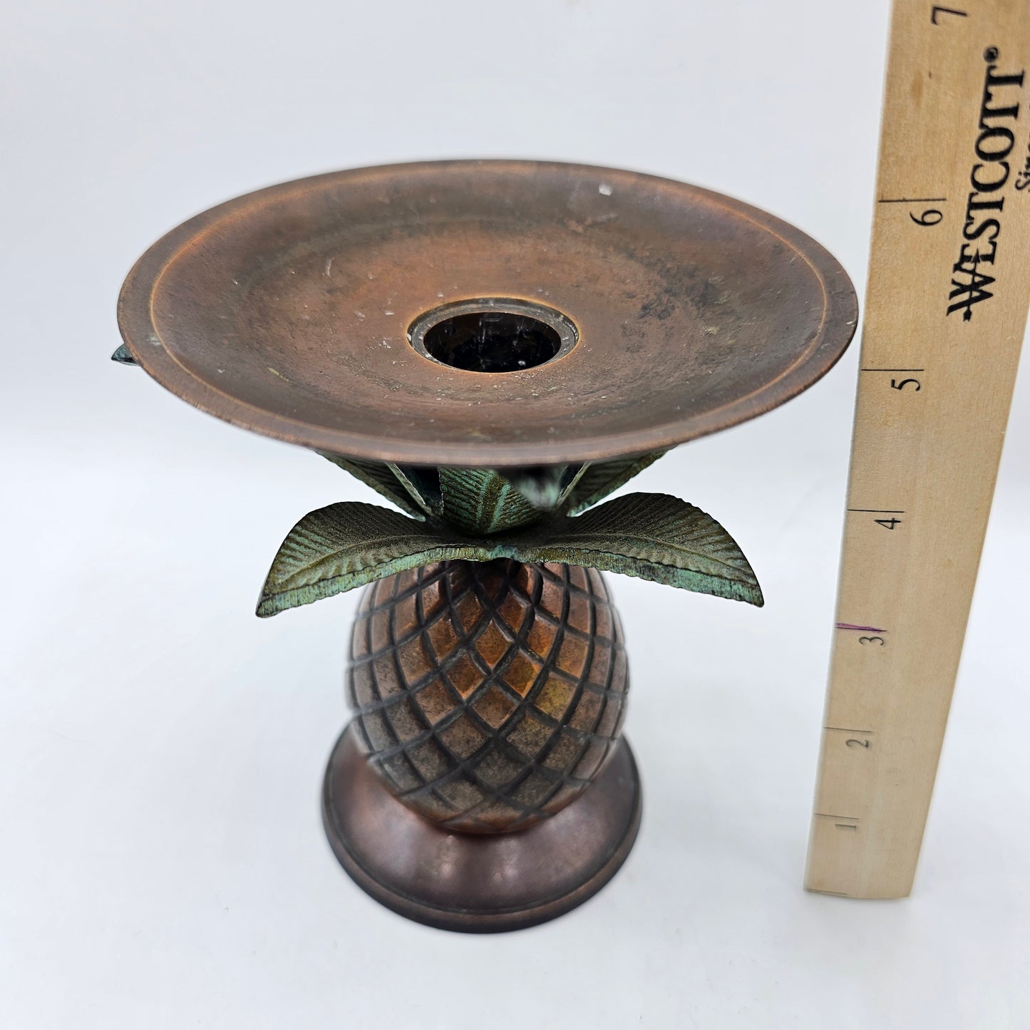 Pineapple Copper and Verdigris Patina Metal Candlestick and Candle Holder by Tommy Bahama
