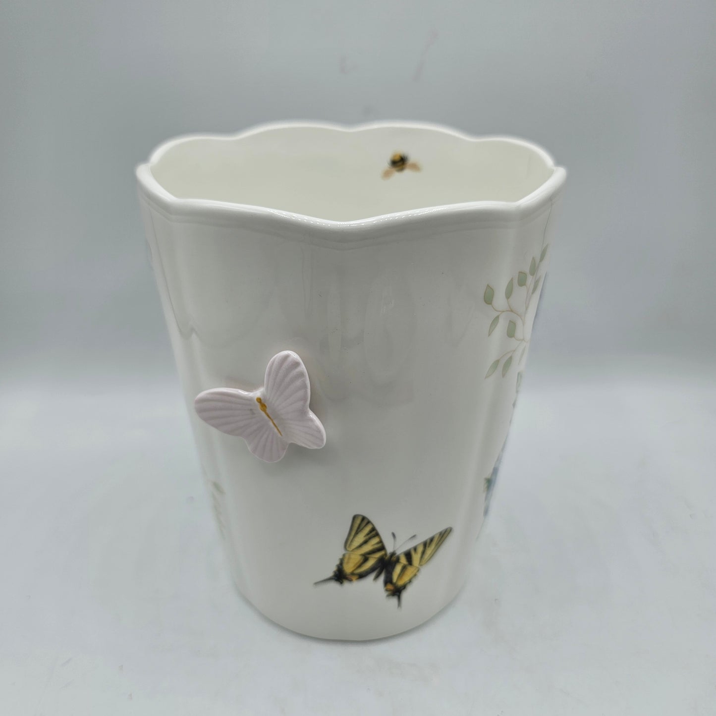 Lenox Butterfly Meadow Ceramic Utensil Holder / Vase with Flowers and Applied Butterfly