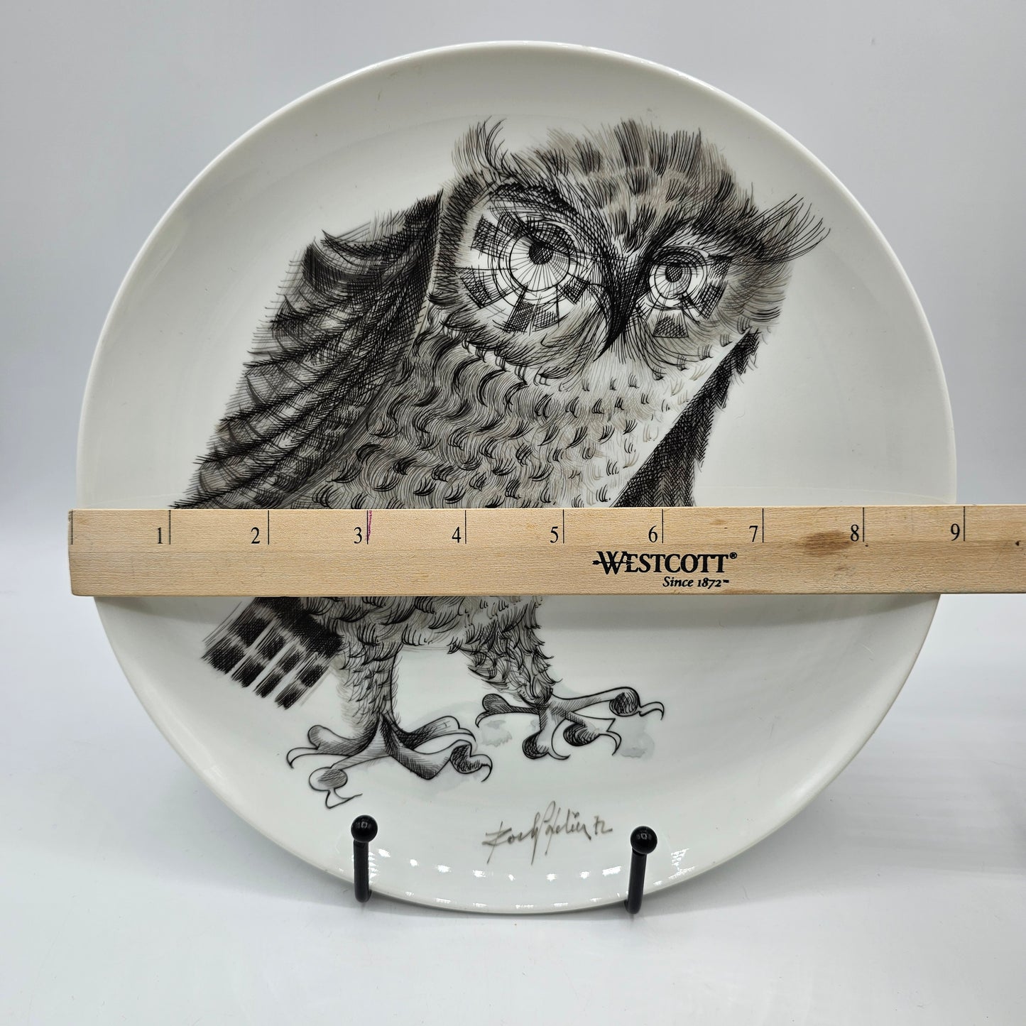 Limoges Haviland Plate with Pen and Ink Sketch Style Owl Design by Roche Popelier