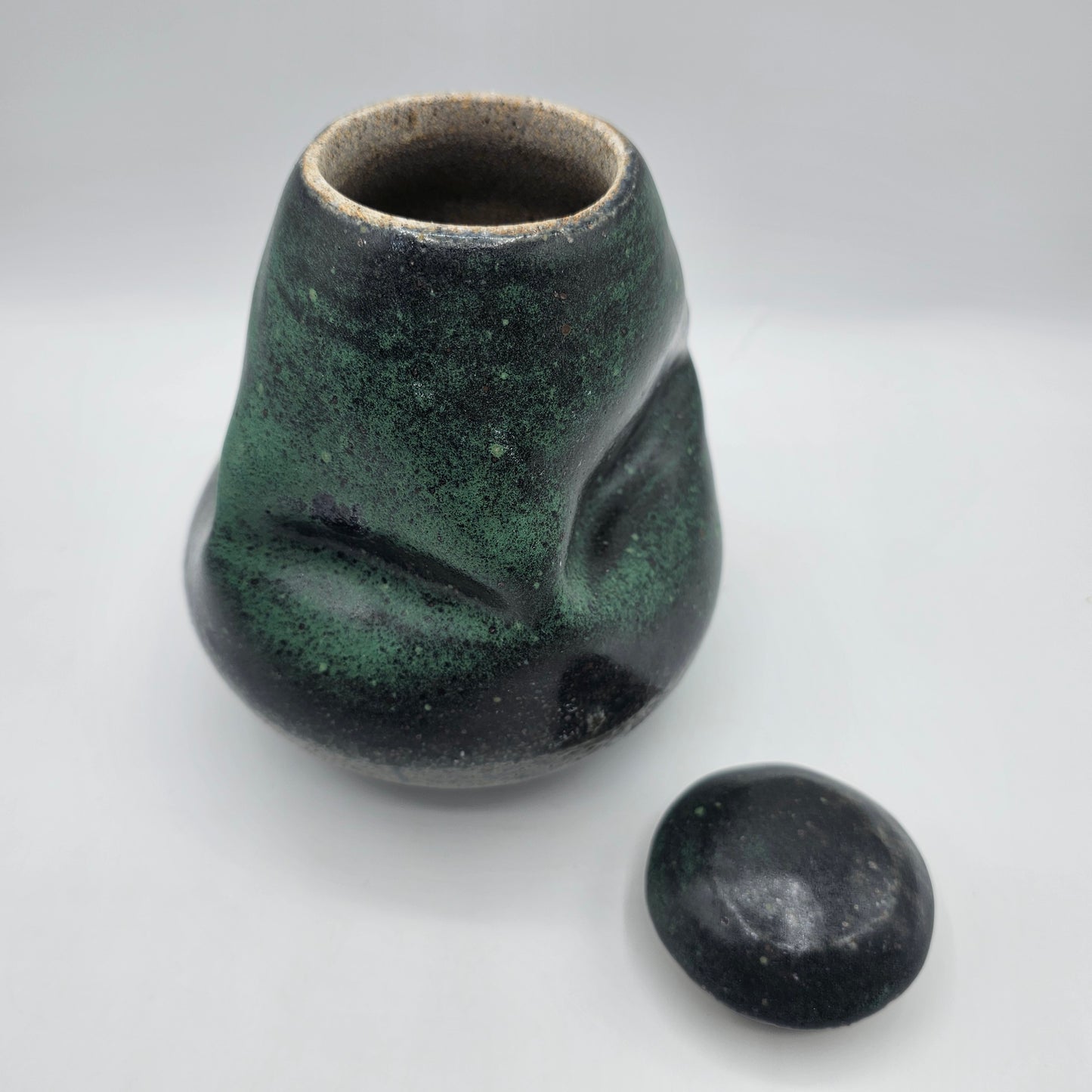 Artisan Pottery Green Squeezed Lidded Jar
