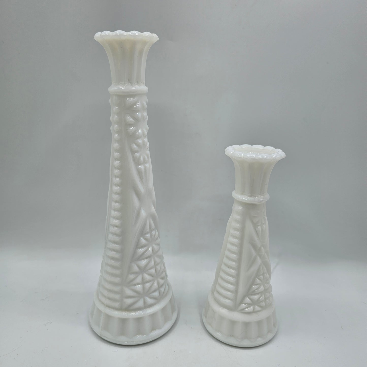 Vintage Anchor Hocking Stars & Bars Milk Glass Bud Vases - Set of 2